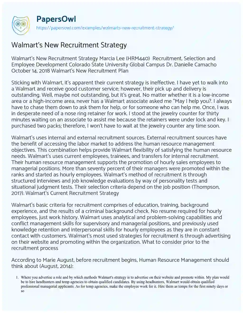 Walmart’s New Recruitment Strategy essay