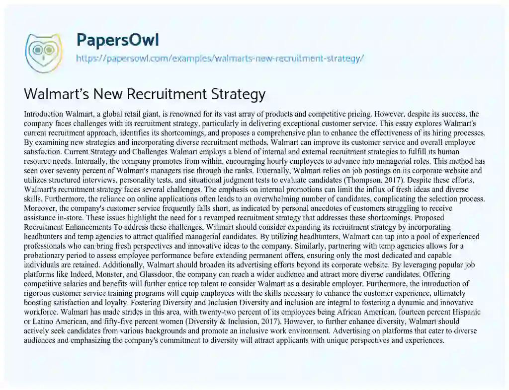 Essay on Walmart’s New Recruitment Strategy