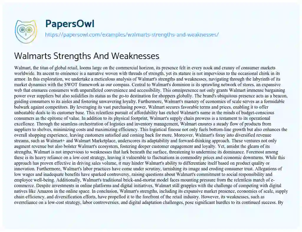 Essay on Walmarts Strengths and Weaknesses