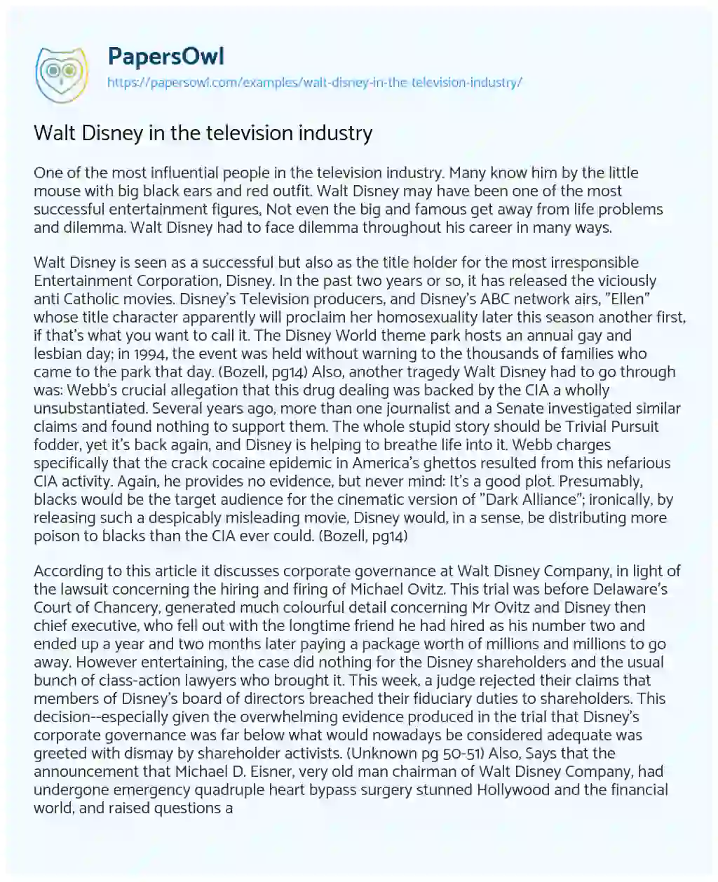 Walt Disney in the Television Industry essay