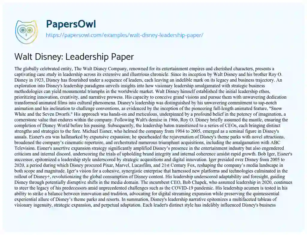 Essay on Walt Disney: Leadership Paper