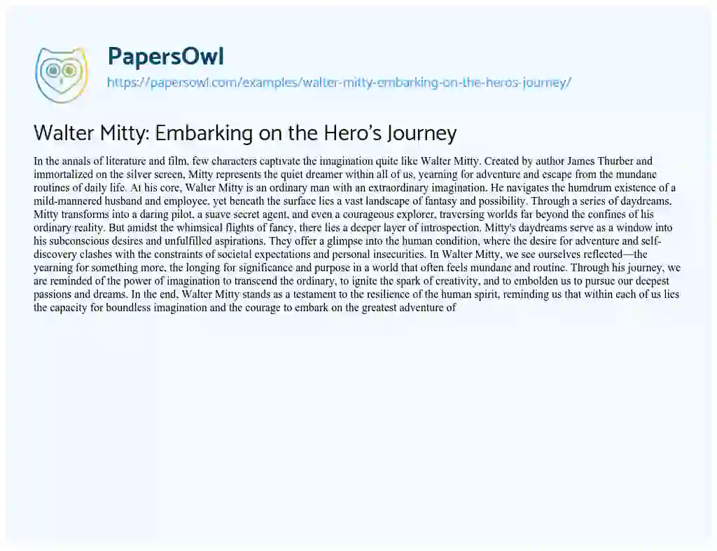 Essay on Walter Mitty: Embarking on the Hero’s Journey