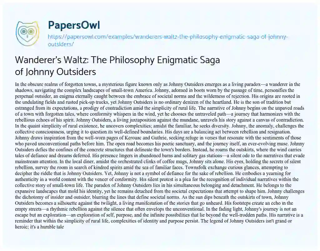 Essay on Wanderer’s Waltz: the Philosophy Enigmatic Saga of Johnny Outsiders