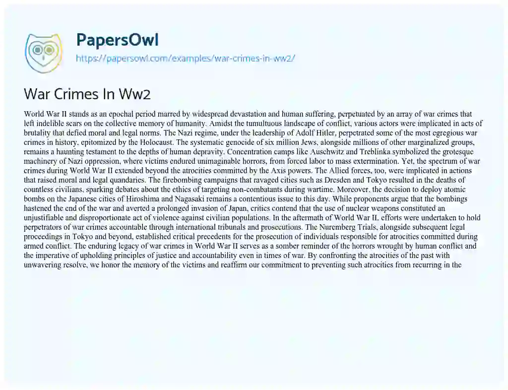 Essay on War Crimes in Ww2