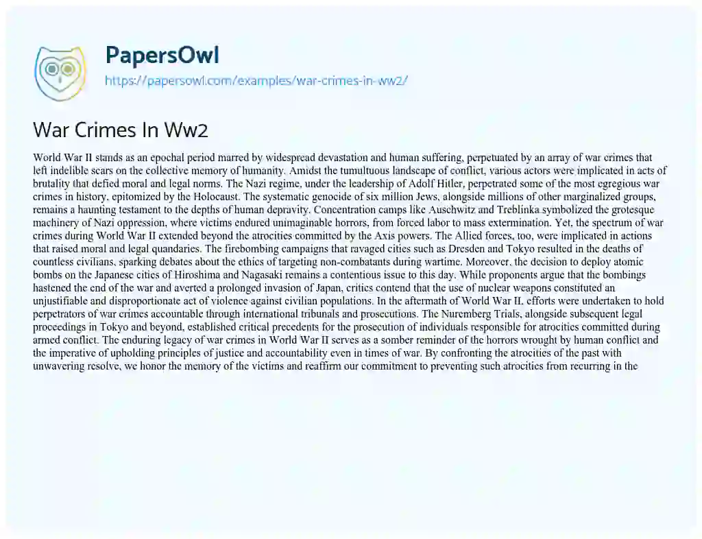 War Crimes In Ww2 - Free Essay Example - 358 Words | PapersOwl.com