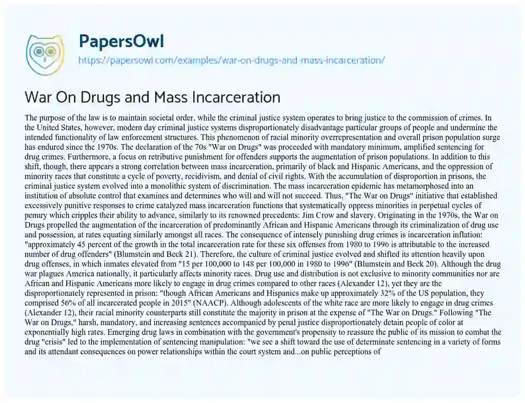 Essay on War on Drugs and Mass Incarceration