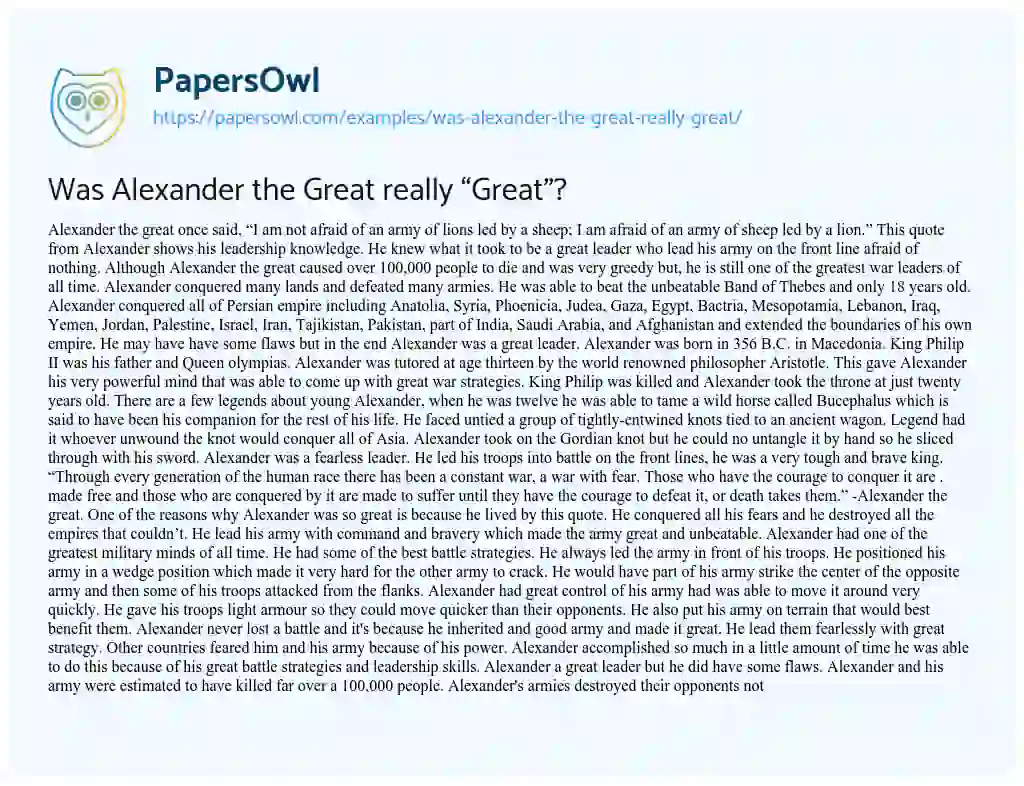 Essay on Was Alexander the Great Really “Great”?