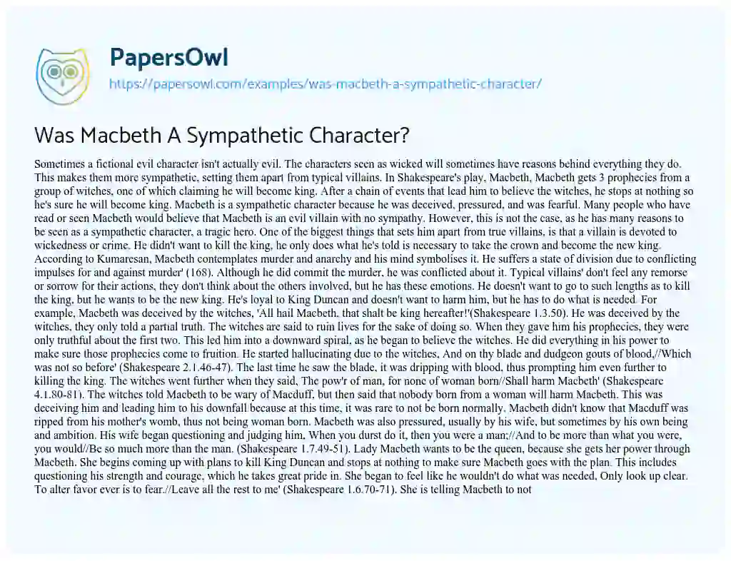 Essay on Was Macbeth a Sympathetic Character?
