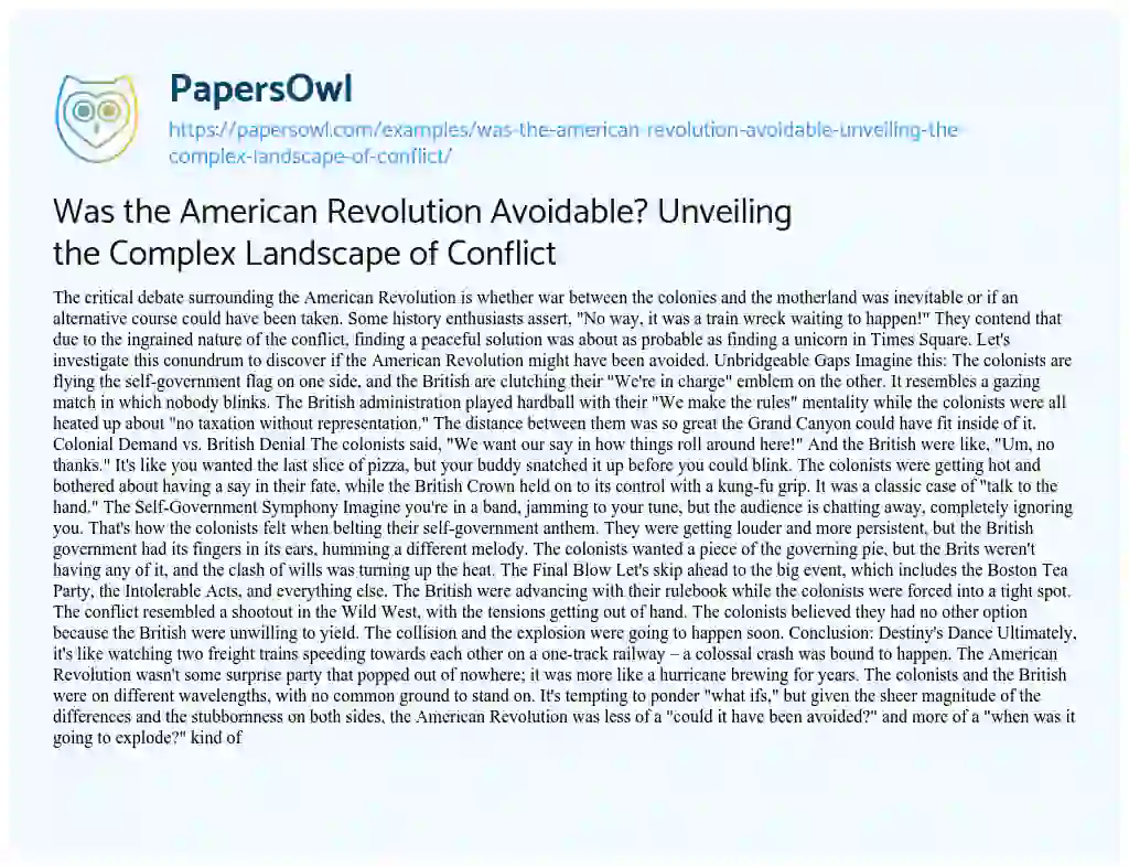 Essay on Was the American Revolution Avoidable? Unveiling the Complex Landscape of Conflict
