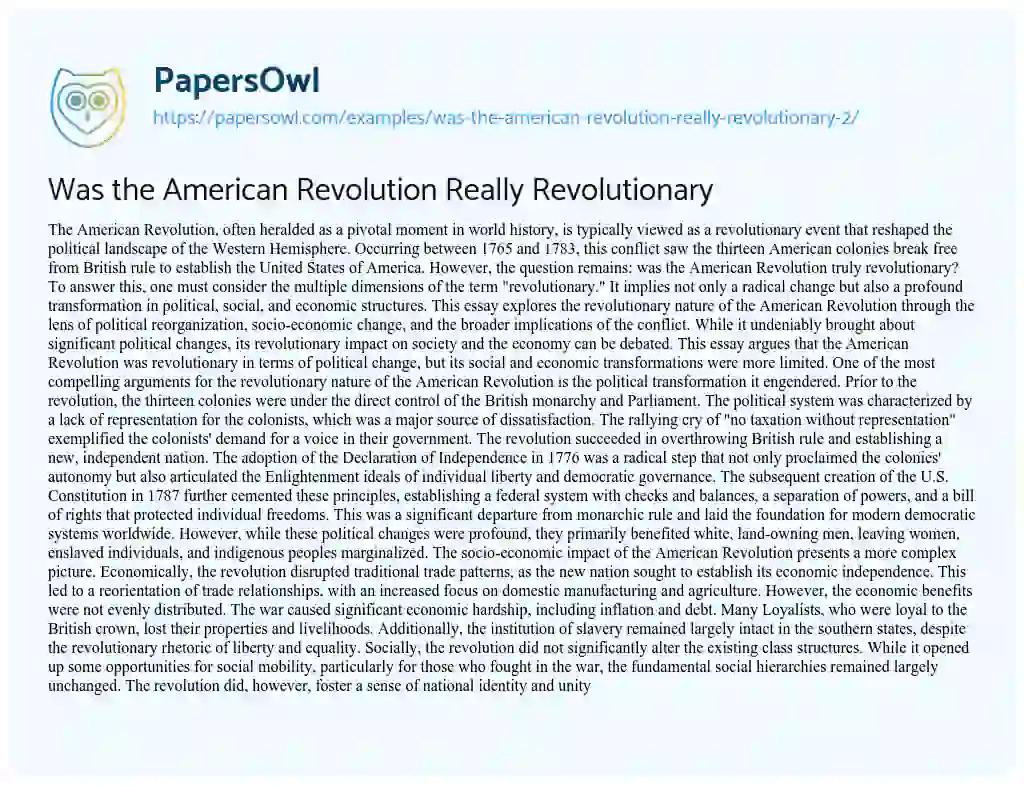 Essay on Was the American Revolution Really Revolutionary