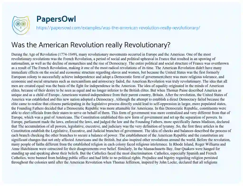 Essay on Was the American Revolution Really Revolutionary?