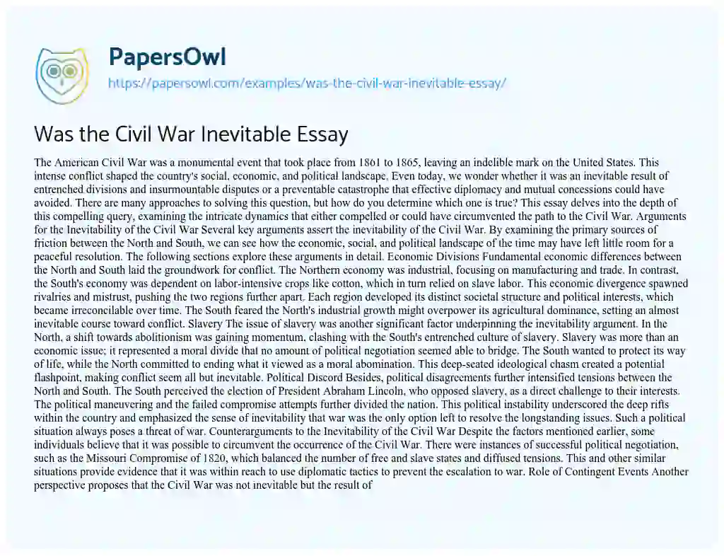Essay on Was the Civil War Inevitable Essay