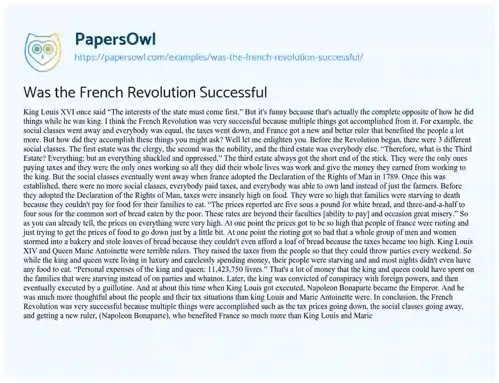 Essay on Was the French Revolution Successful