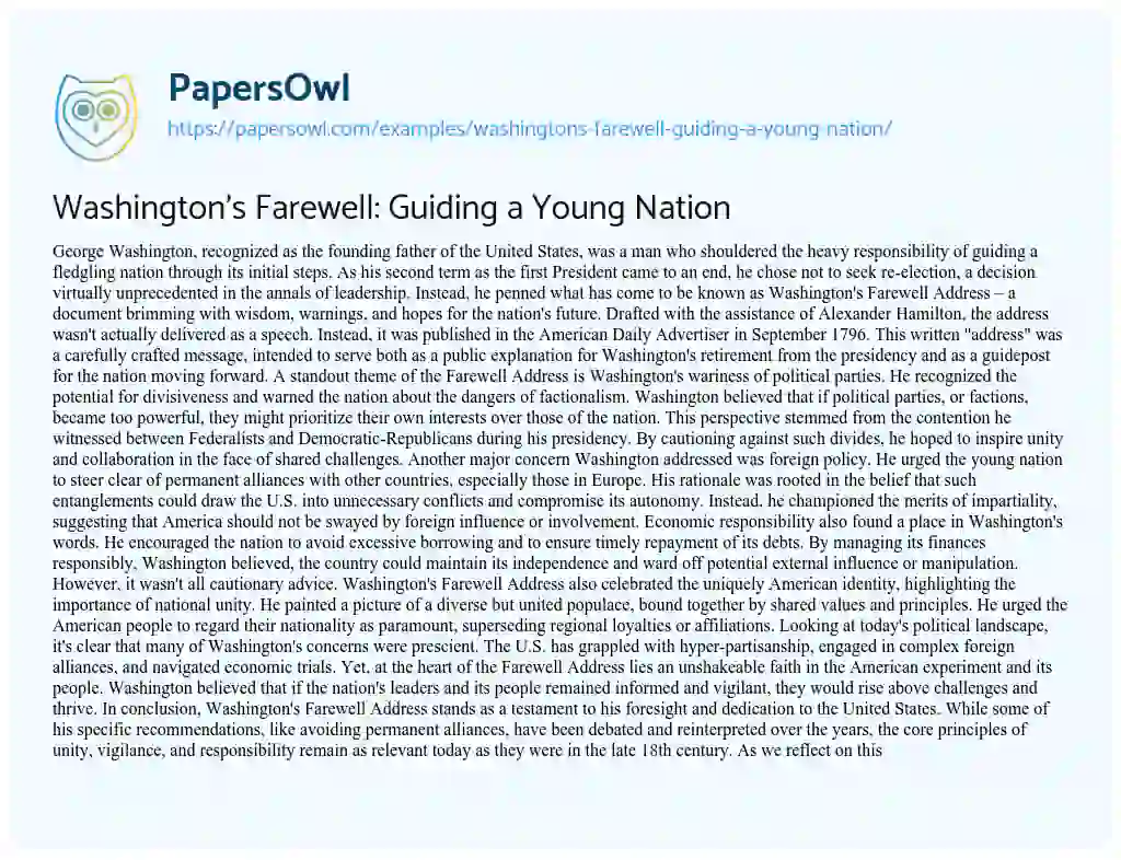 Essay on Washington’s Farewell: Guiding a Young Nation