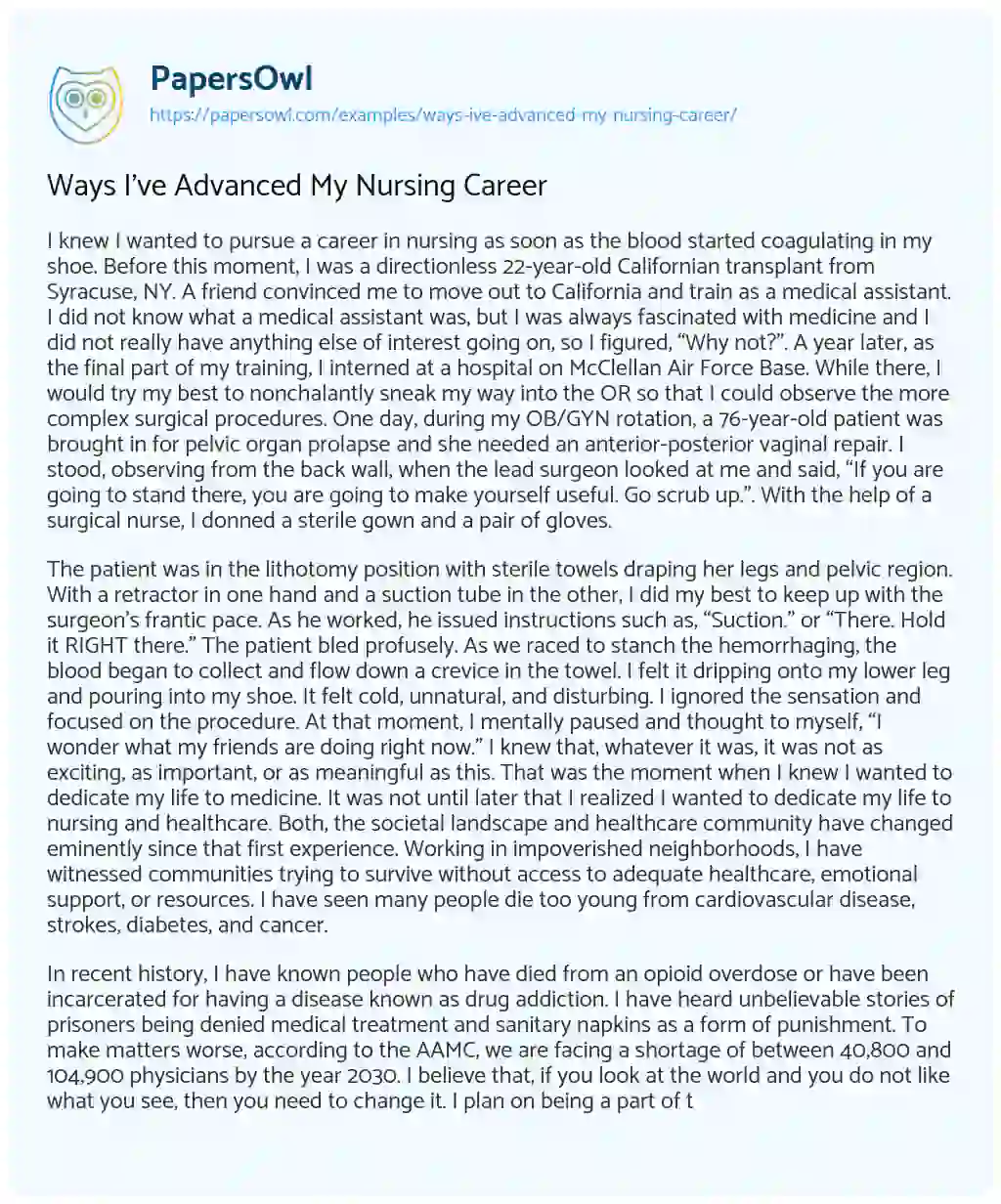 Ways i’ve Advanced my Nursing Career essay