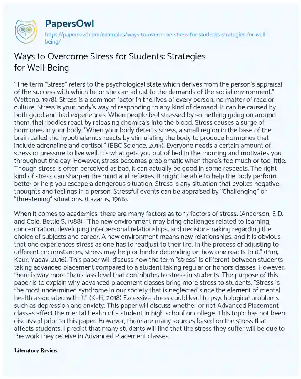 Essay on Ways to Overcome Stress for Students: Strategies for Well-Being