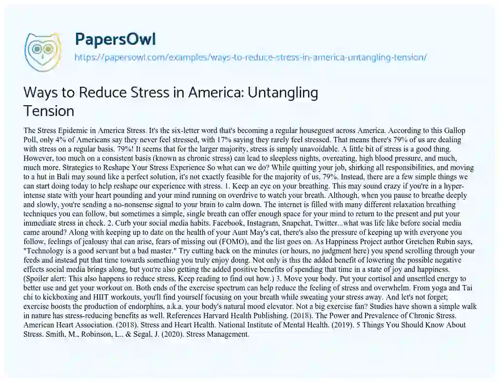 Essay on Ways to Reduce Stress in America: Untangling Tension