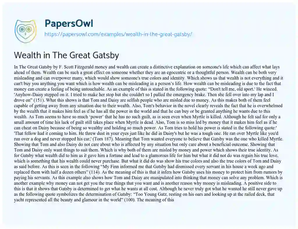 Essay on Wealth in the Great Gatsby