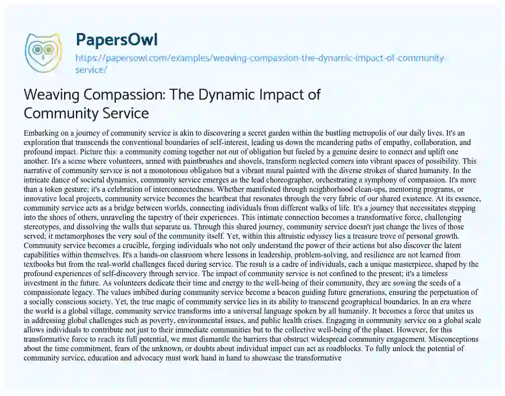 Essay on Weaving Compassion: the Dynamic Impact of Community Service