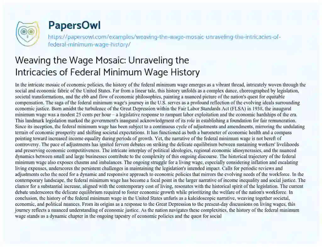 Essay on Weaving the Wage Mosaic: Unraveling the Intricacies of Federal Minimum Wage History