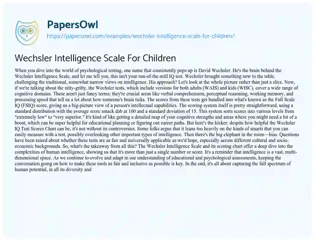 Essay on Wechsler Intelligence Scale for Children
