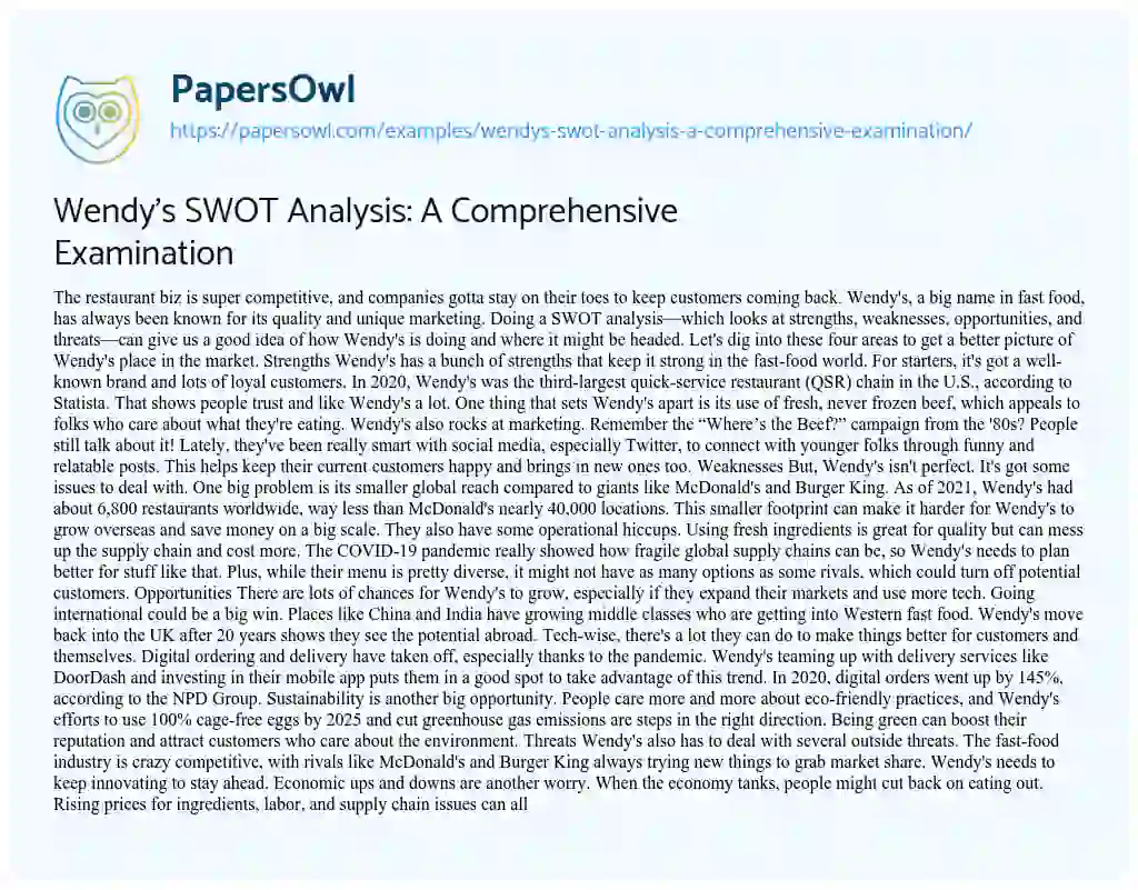 Essay on Wendy’s SWOT Analysis: a Comprehensive Examination