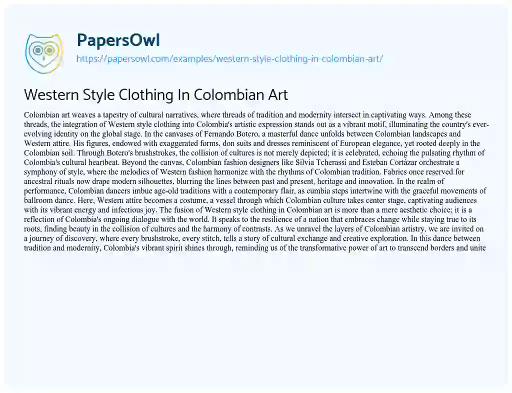 Essay on Western Style Clothing in Colombian Art