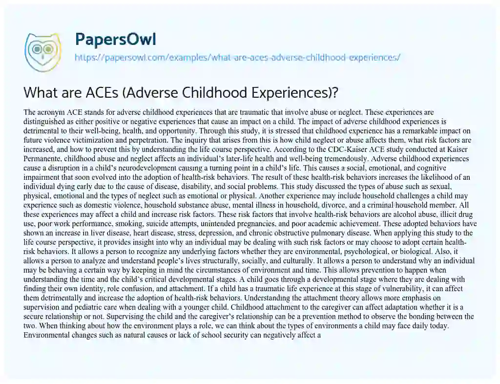 Essay on What are ACEs (Adverse Childhood Experiences)?