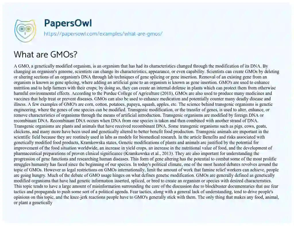 Essay on What are GMOs?