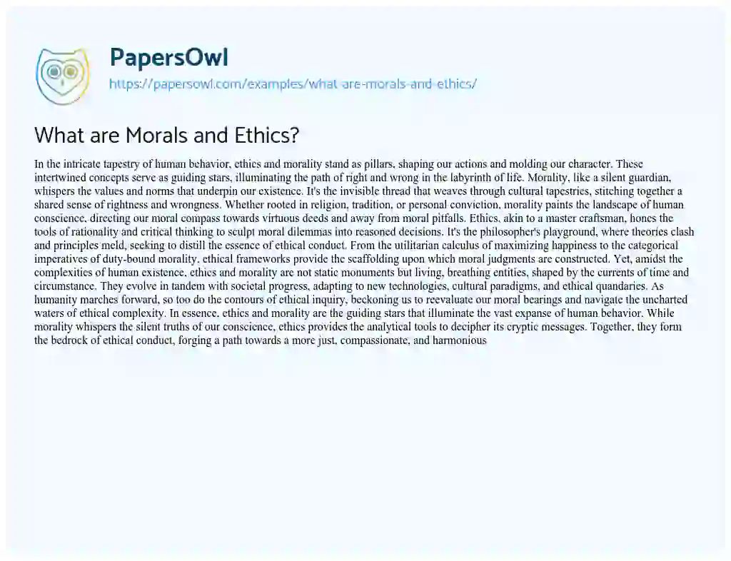 Essay on What are Morals and Ethics?