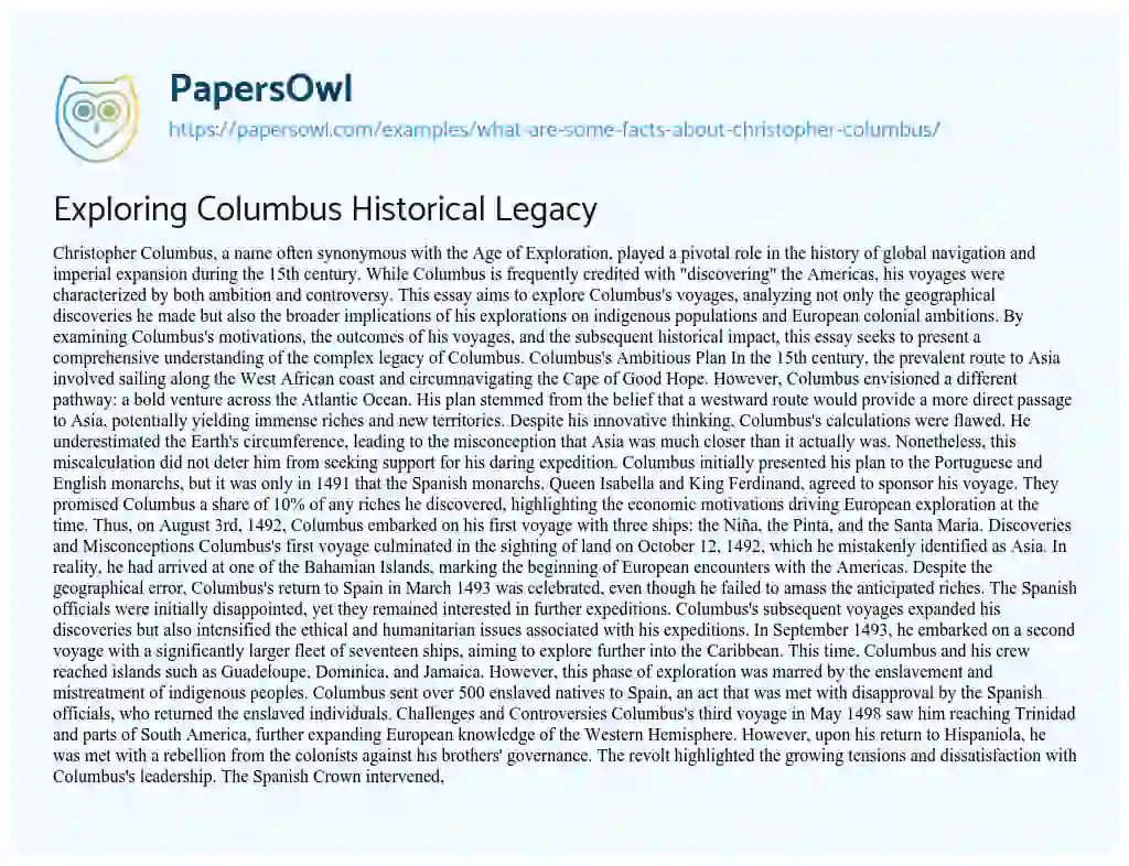 Essay on What are some Facts about Christopher Columbus?