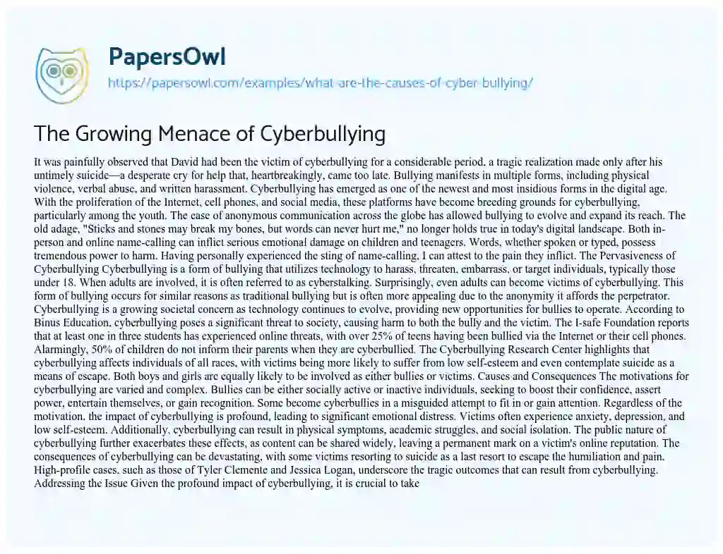 Essay on What are the Causes of Cyber Bullying?