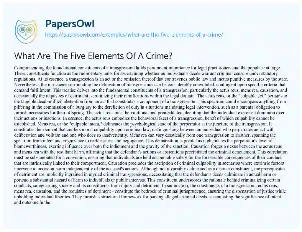 Essay on What are the Five Elements of a Crime?
