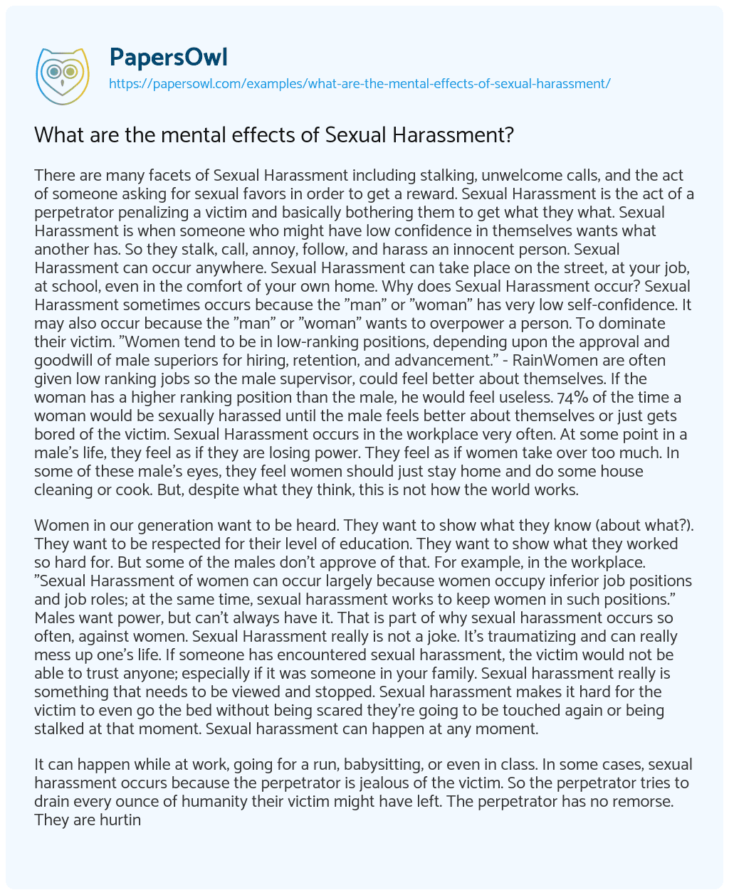 Essay on What are the Mental Effects of Sexual Harassment?