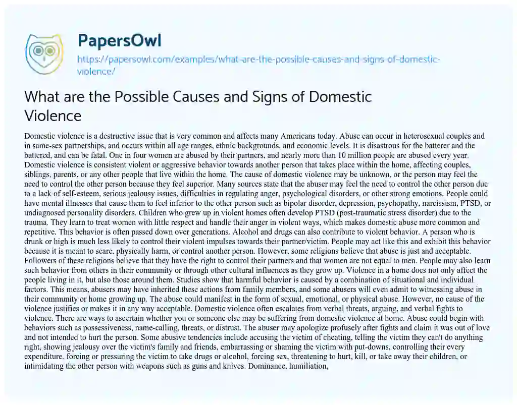 Essay on What are the Possible Causes and Signs of Domestic Violence