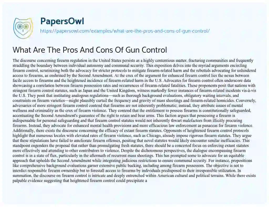 Essay on What are the Pros and Cons of Gun Control