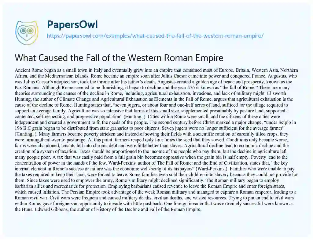 Essay on What Caused the Fall of the Western Roman Empire
