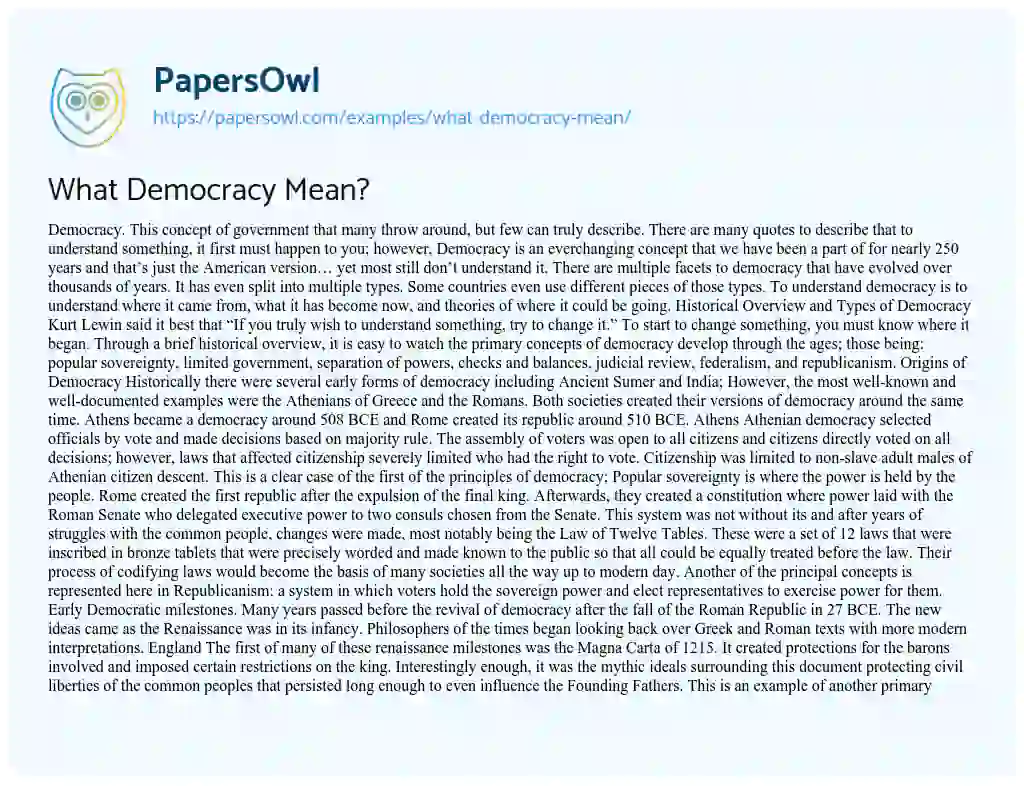 What Democracy Mean? essay