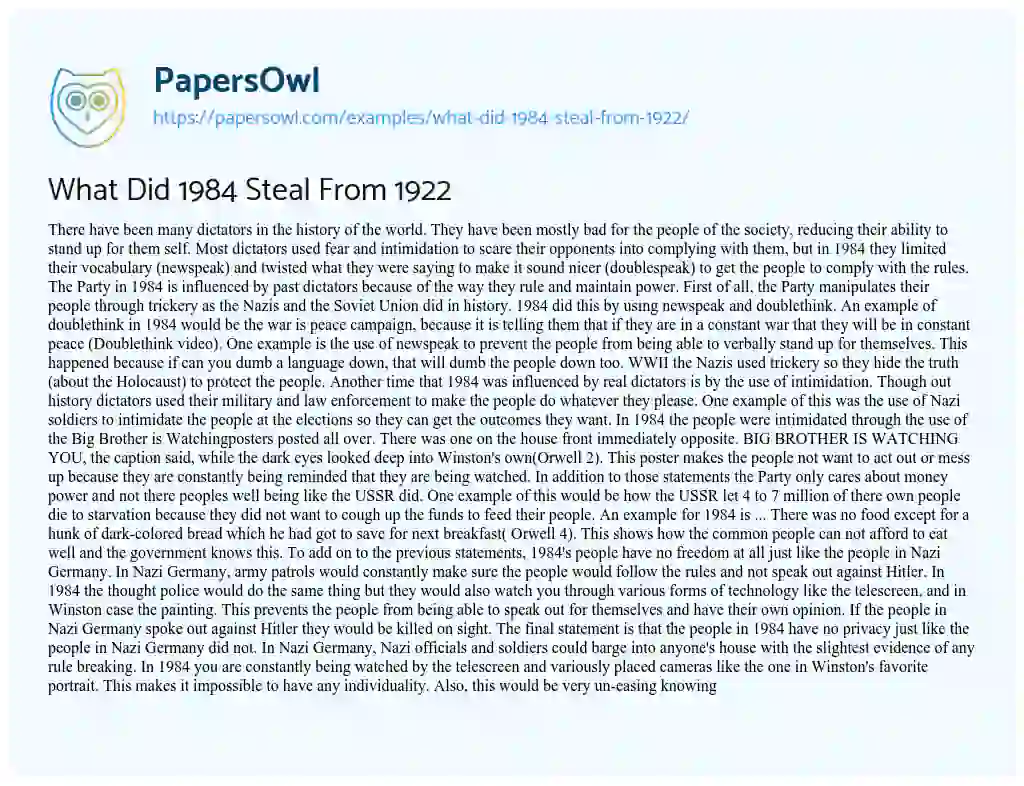 Essay on What did 1984 Steal from 1922