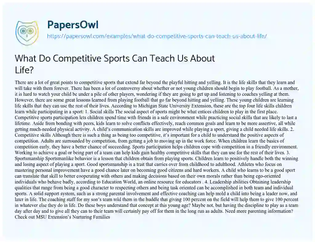 Essay on What do Competitive Sports Can Teach Us about Life?