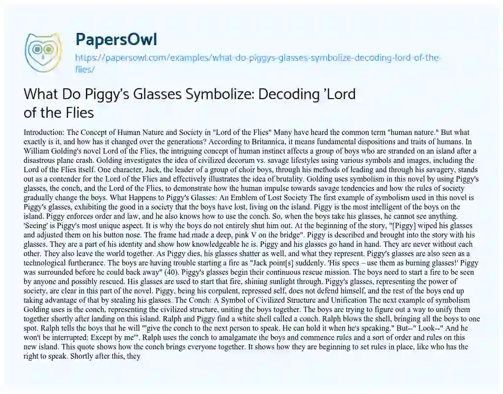 Essay on What do Piggy’s Glasses Symbolize: Decoding ‘Lord of the Flies