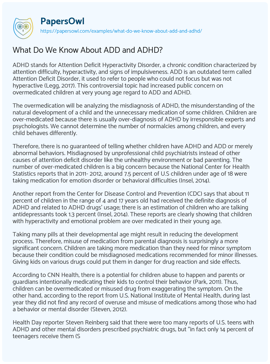 Essay on What do we Know about ADD and ADHD?