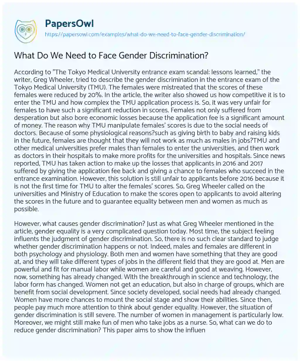 Essay on What do we Need to Face Gender Discrimination?