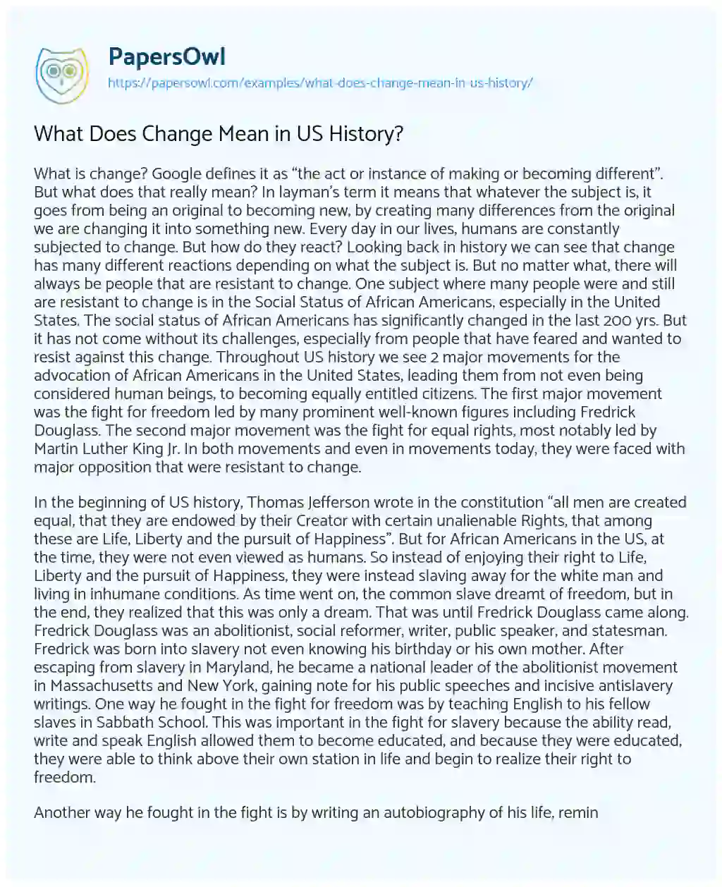 Essay on What does Change Mean in US History?