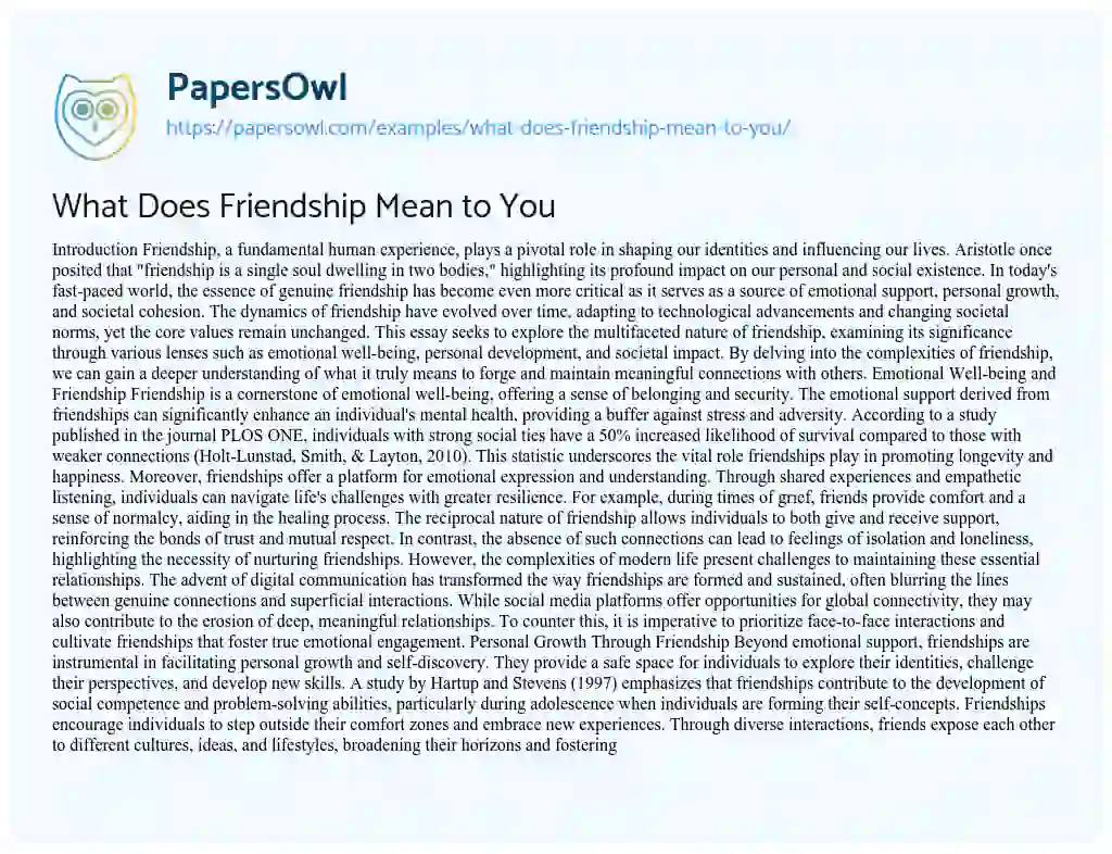 Essay on What Does Friendship Mean to You