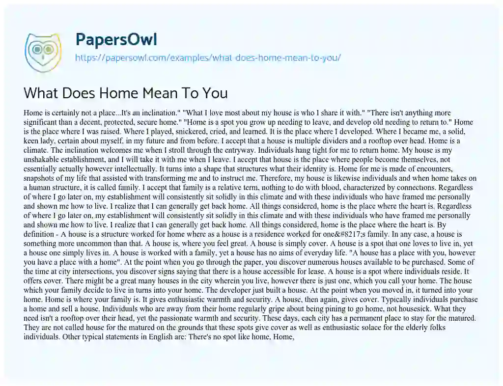 Essay on What does Home Mean to you