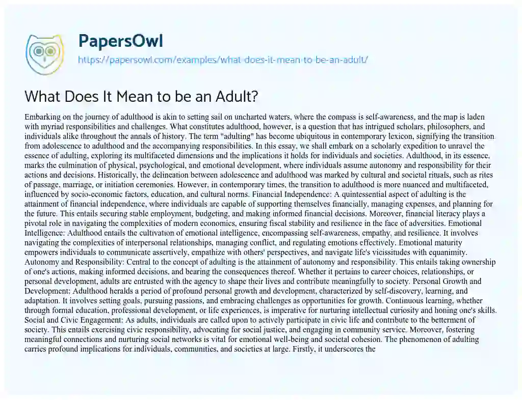 Essay on What does it Mean to be an Adult?
