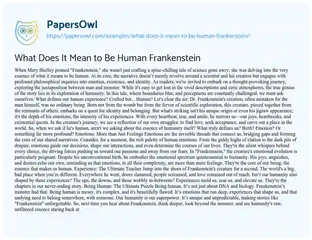 Essay on What does it Mean to be Human Frankenstein