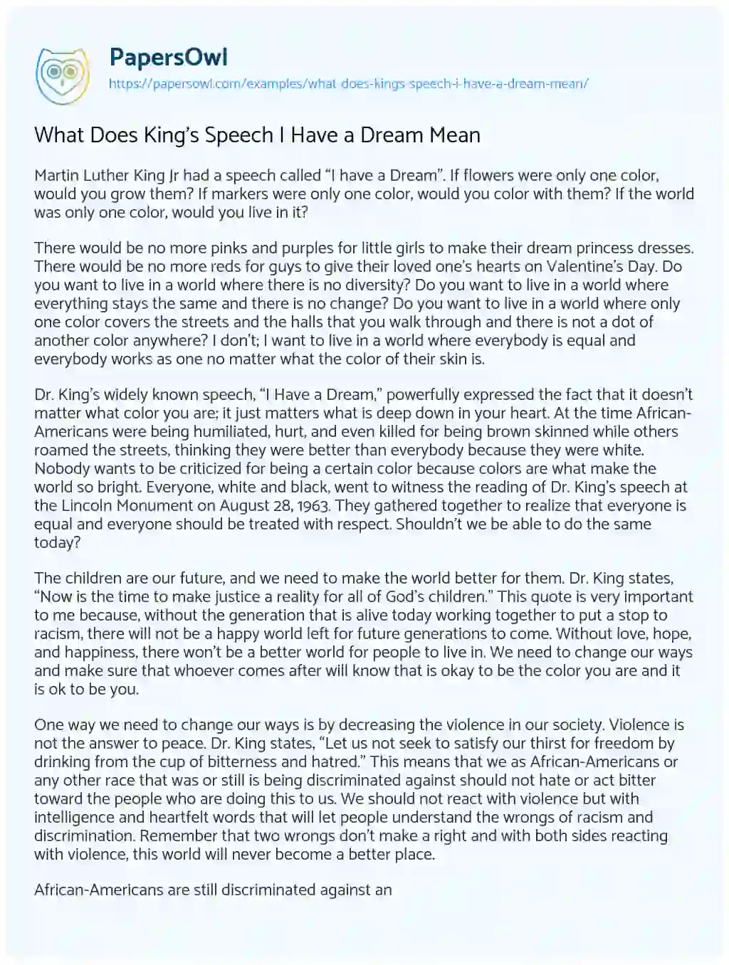 Essay on What does King’s Speech i have a Dream Mean