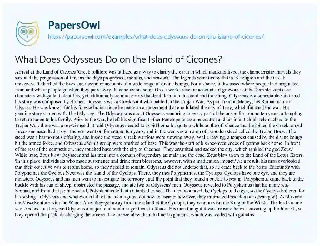 Essay on What does Odysseus do on the Island of Cicones?